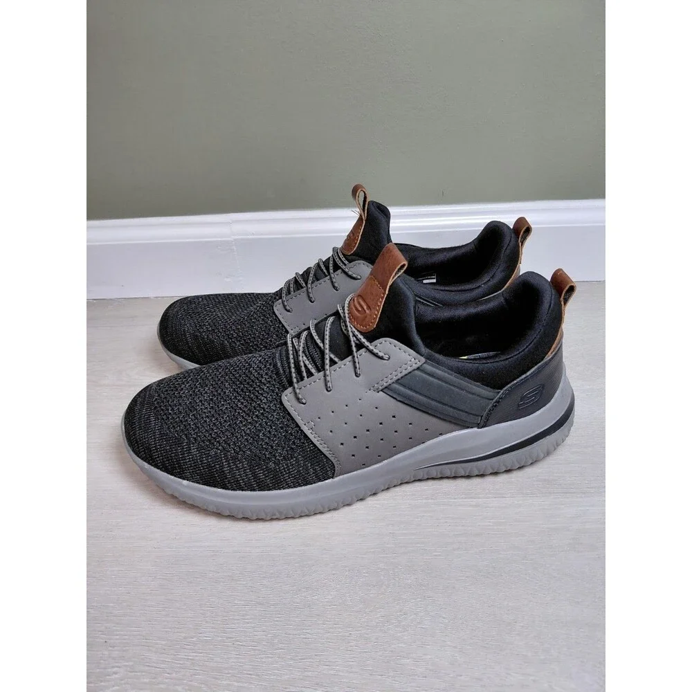 SKECHERS Delson 3.0 Cicada Black/Gray Slip On Sneaker Shoe Men's Size 12